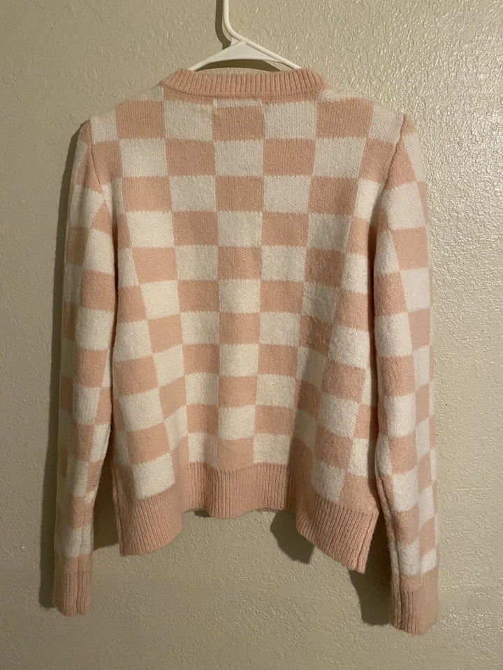Suéter xadrez Forever 21 rosa e branco manga longa 0X - Imagem 2 de 4