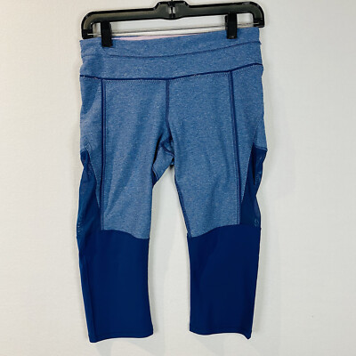 Lululemon Training Tough Cropped Leggings Poseidon Blue Mesh Teal Size 6