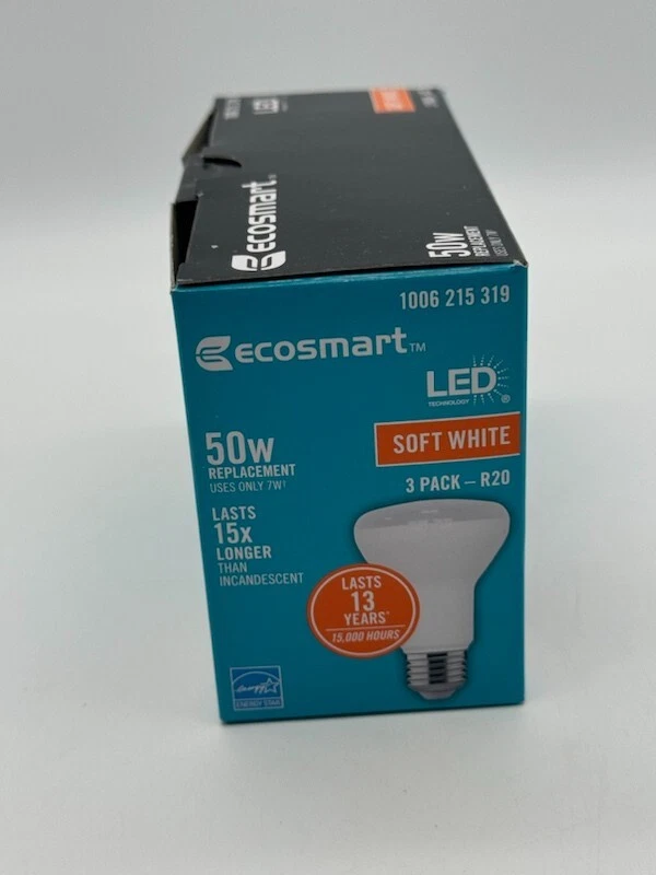 New EcoSmart LED 50w Replacement 7w Dimmable Soft White R20 Light Bulbs 3 Pack - Image 3 of 4