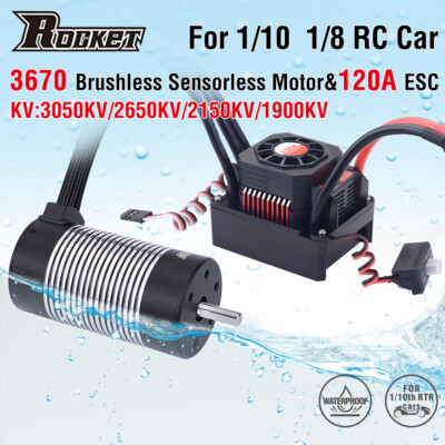 Rocket 3670 Brushless Motor 3050KV 2650KV 2150KV 1900KV w/120A ESC for RC Car