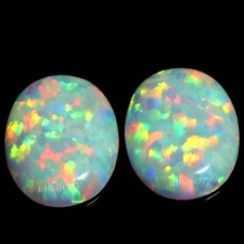 Australian Multi Color Fire White Opal 6x4 MM Oval Cut Cab Gemstone Pair AAA