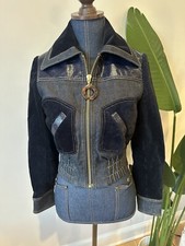 Zimmermann Rhythm Spliced Denim Corduroy Cropped Bomber Jacket Navy Size 0p Euc