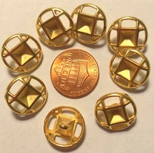 8 Gold Tone Metal Pierced Shank Buttons Almost 5/8" 15.1mm 9970