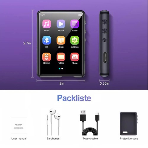 2.4" Touch Screen Bluetooth 5.3 HIFI MP3 Lossless Music Player Video FM Radio - Picture 9 of 26