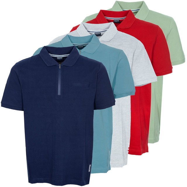 Polo Shirt Hechter Paris Polohemd Pique Herren Kurzarm Piquè Zip Baumwolle