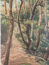 Dipinto a Olio su Pannello 1937 Legno Casetta Luchon Foresta Quillet Arte