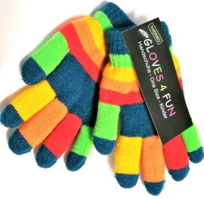 WOWERAT Thermo-Finger-Strick-Handschuhe Ringel mit Elasthan für Kleinkinder