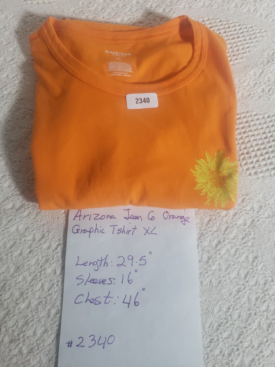 Arizona Jean Co Orange Tshirt Short Sleeves Size XLarge Pullover Top 