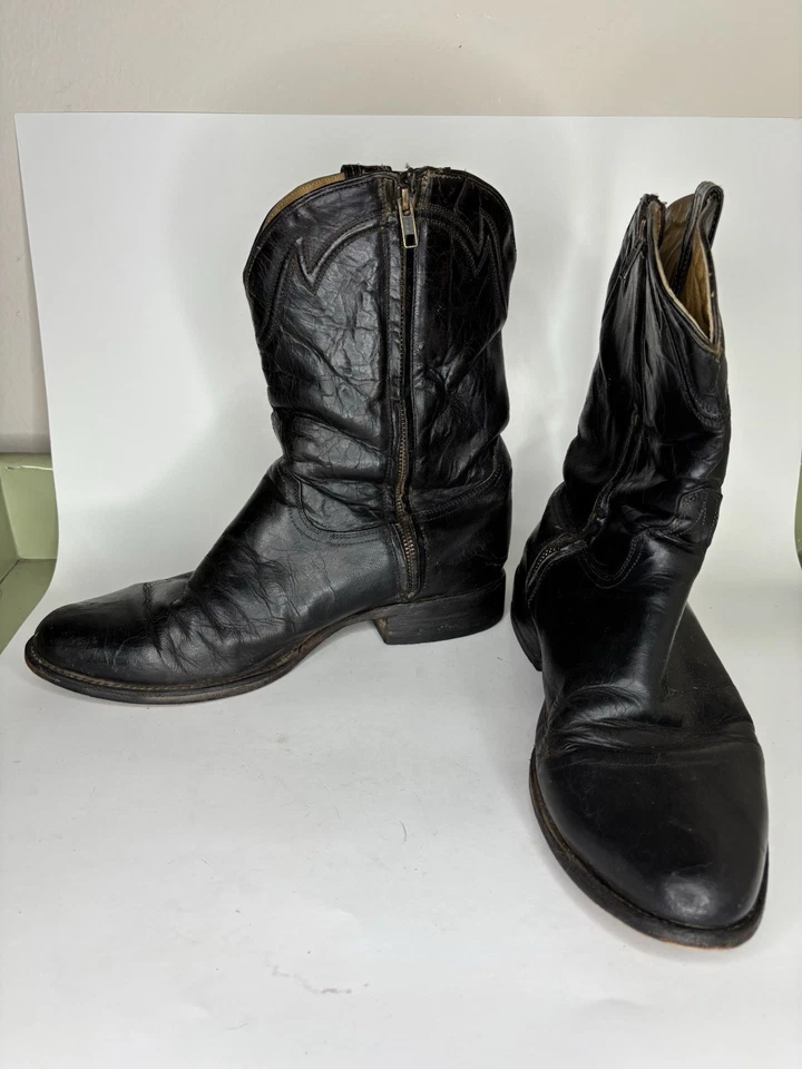 Stetson Botas Roper con Cremallera Hombres Talla 11EE Cuero Negro Botas de Trabajo Occidentales Foto 2 de 4