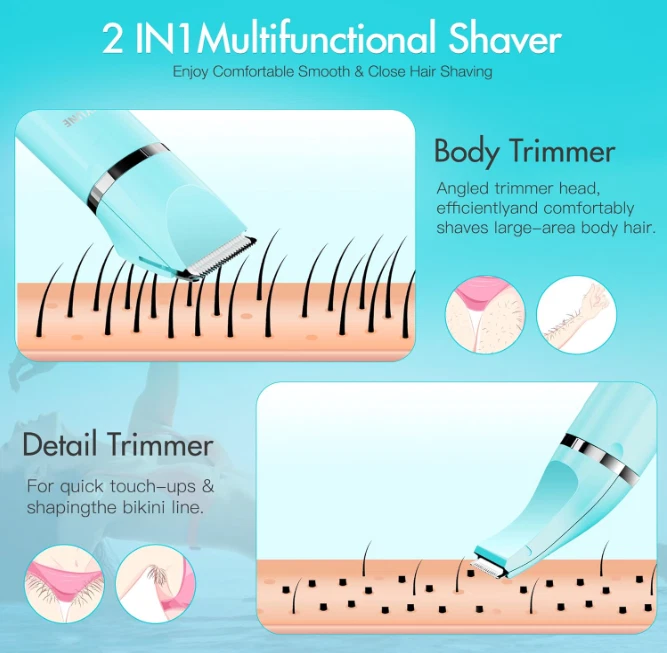 Recortadora íntima mujer 2 en 1 eléctrica portátil cabezales impermeable húmedo/seco Foto 2 de 4