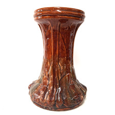 Base fioriera tronco albero smaltato a goccia marrone vintage USA arte ceramica