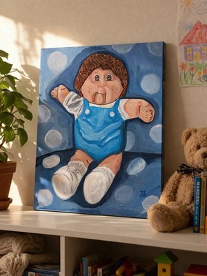 Cabbage Patch Doll Painting Hand Painted 16 X 20 Nostalgic Wall Art