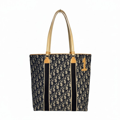 Christian Dior Blue + Cream Canvas Monogram Trotter No. 1 Shopper Tote Vintage