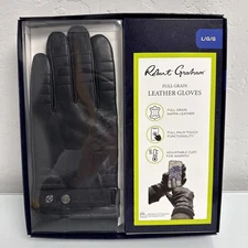 Robert Graham Leather Gloves  Large Full Grain Leather Black Touch Screen New