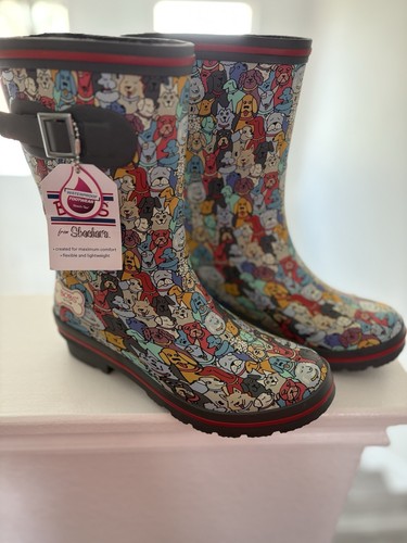 Bob's By Skechers Women's Rain Check All Rover Rain Boots Dogs Printed US 7
