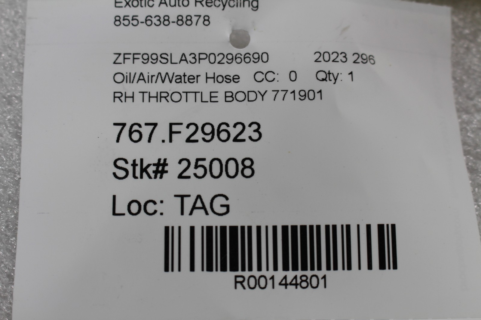 Ferrari 296 GTB, LH, Left, Intercooler Hose, Used, P/N 771901