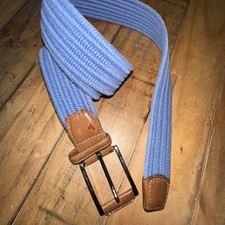 Torino Mens Braided Stretch Belt Light Blue Woven Leather Trim Made in USA 40in