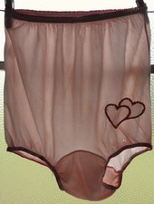 Vtg 1950s Granny Bubble Pink Red Embroidered Hearts PANTIES Mushroom sz 5