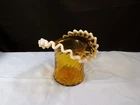 Fenton Amber Glass Spiral Optic Hat Shaped Vase w/ White Snow Crest 4 1/2" Tall