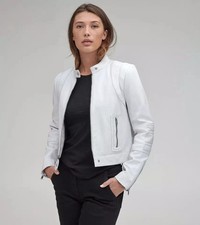 White Leather Jacket Women Biker Moto Pure Lambskin Leather ALL SIZES AVAILABLE