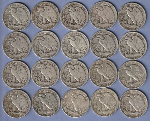 ROTOLO MEZZO DOLLARO WALKING LIBERTY DA 20 - $10 FACCIA - TUTTI D & S. 13 ANNI 30, 7 40 - Foto 2 di 4