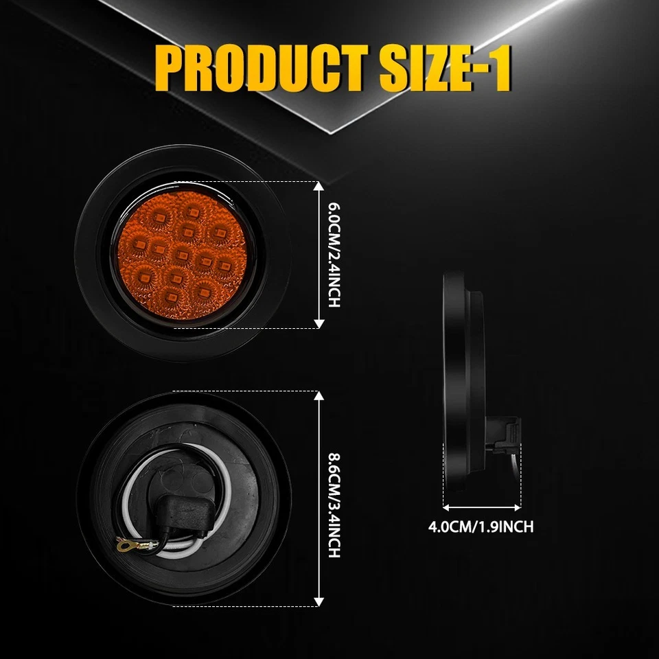 Luzes de freio traseiras 8X 2,5" redondas LED vermelho/âmbar caminhão reboque parar virar à prova d'água - Imagem 4 de 4