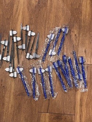 Ten New Oral B Denture Toothbrushes 2-Sided Blue Sealed In Plastic