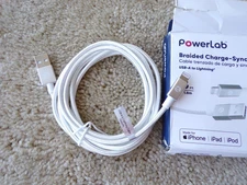 PowerLab 6FT USB-A to  8-Pin Braided Charge-Sync Cable - White; @c18