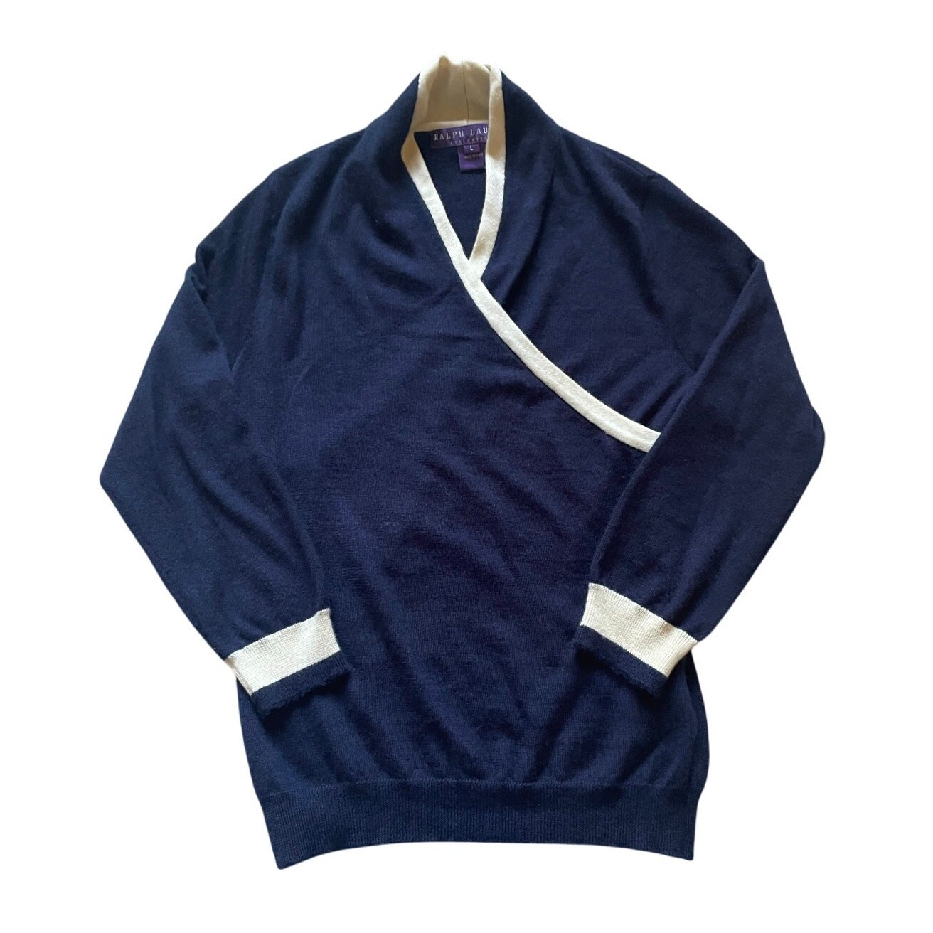 Ralph Lauren Purple Label Women Cashmere Wrap Sweater Large Vintage Timeless