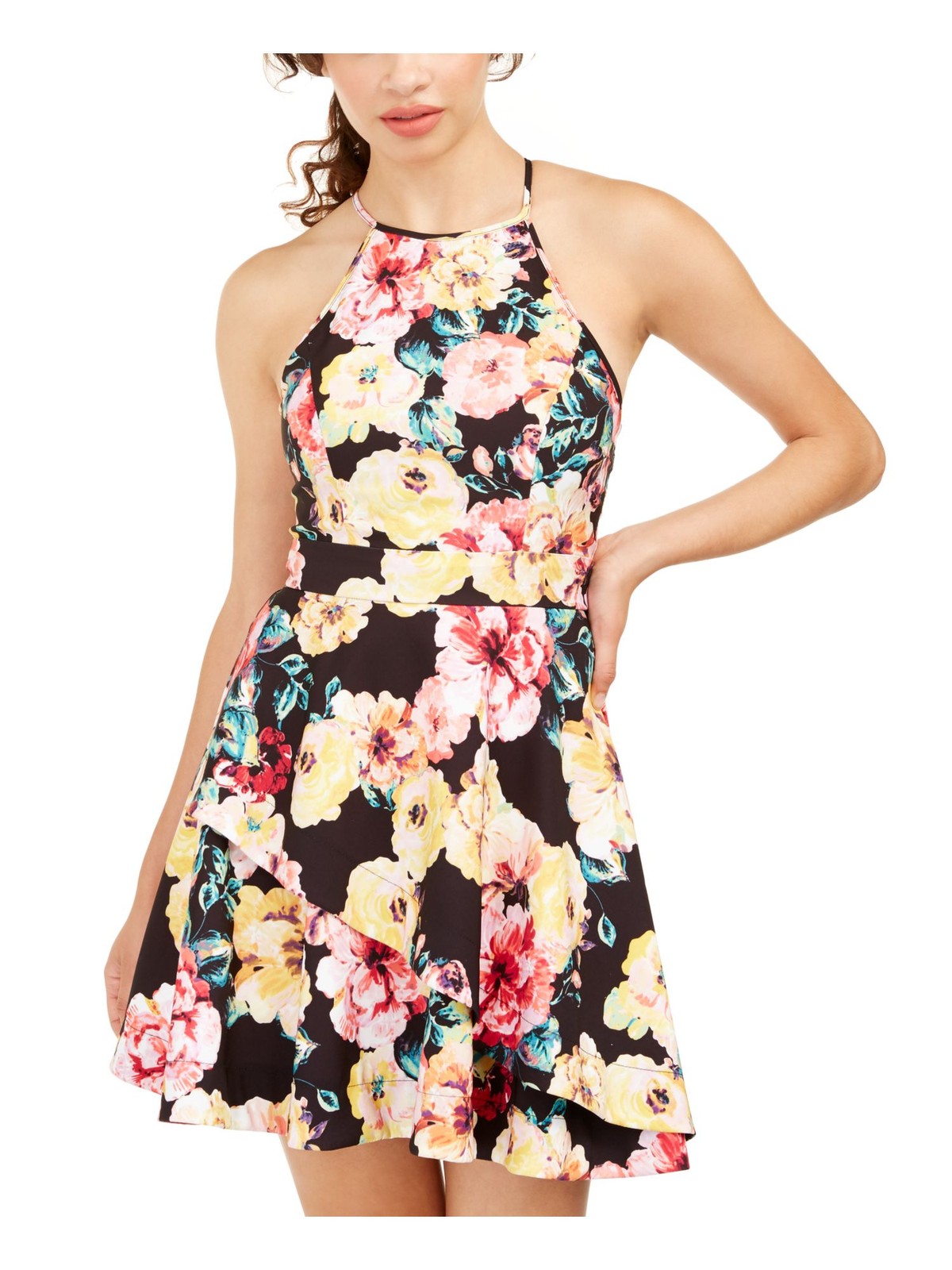 SPEECHLESS Womens Fit + Flare Short Dress Black Sleeveless Halter Juniors 7