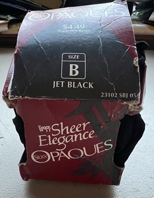 Leggs Sheer Elegance Silky Opaques Jet Black Pantyhose Size B VTG