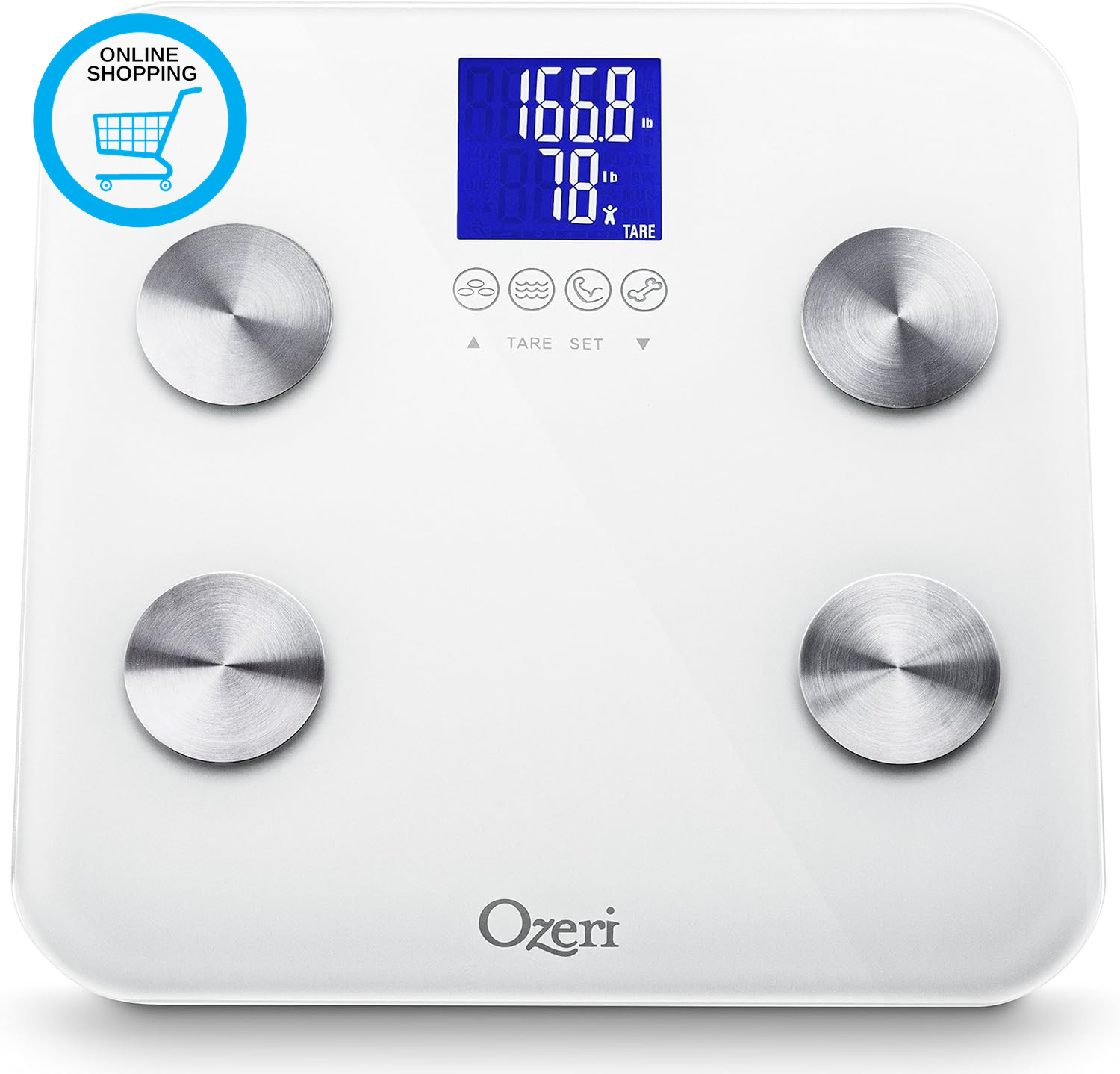 Touch 200 KG / 440 LBS Total Body Bathroom Scale -- Measures Weight, Body Fat, H