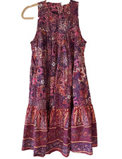 Ulla Johnson Mari Cotton Blend Red Burgandy Floral Trapeze Sleeveless Midi Dress
