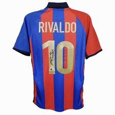 Camiseta Nike firmada por Rivaldo FC Barcelona (beckett holograma certificado de autenticidad)