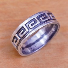 Size 6, vintage Sterling silver handmade ring, 925 band with Greek key Embossed