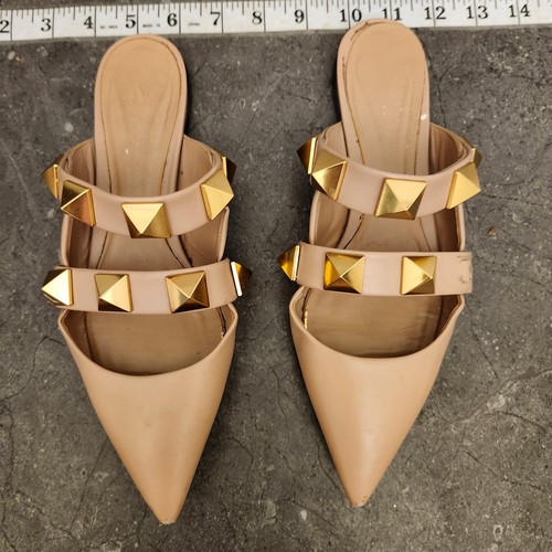 Valentino Garavani Roman Stud Flat Mules Women's 36.5 Beige Pointed Sandals - Picture 3 of 9