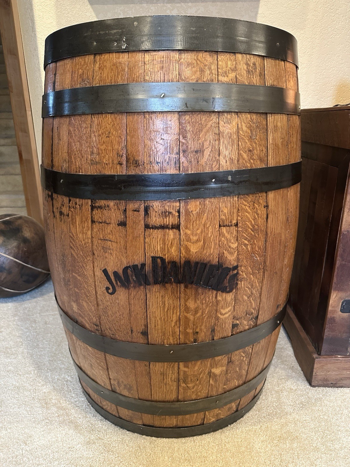 Vintage Jack Daniels Whiskey Oak Barrel Quarter Used Charred Inside. Signed