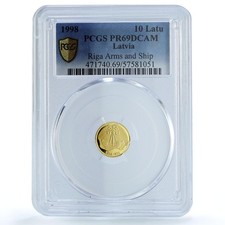 Latvia 10 latu Riga KM-29 Anniversary City Ship PR 69 PCGS gold coin 1998