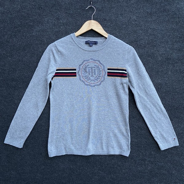 Tommy Hilfiger Womens Jumper Size M Grey Long Sleeve Crew Neck Sweater Winter