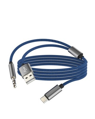 USB C Male to 3.5mm Audio Charging Cable(2in1) Stereo Sound AUX Blue