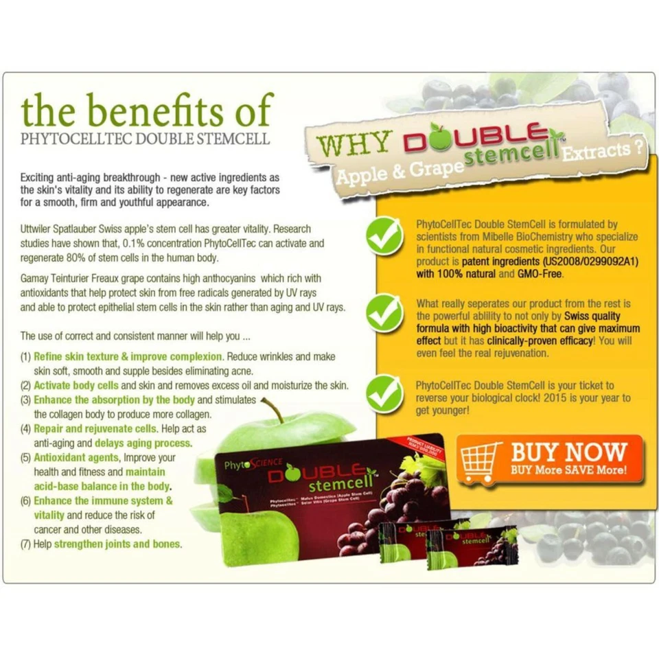 NOVO 60 pacotes (EXP 2028) PhytoScience célula-tronco dupla para antienvelhecimento - Imagem 4 de 4
