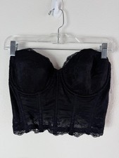 NEW Dominique Bustier Womens 34D Black Lace Longline Strapless Boned Corset Top