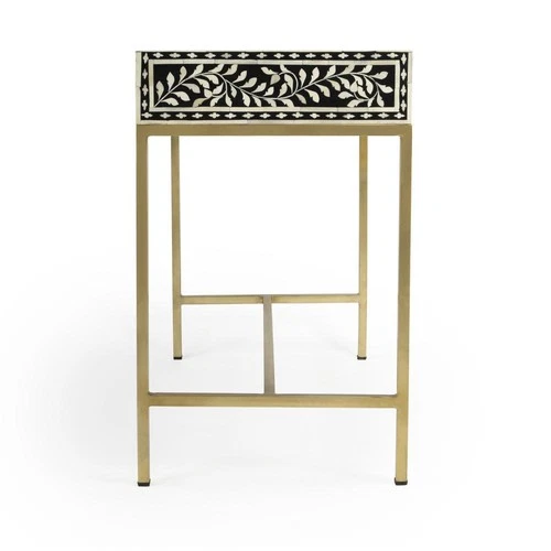 Perilla  Bone Inlay Writing Desk, Black and White, Gold - Picture 8 of 12