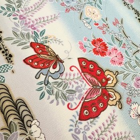 Moth Dance #B 14.5x65 LONG Vintage Japanese Chirimen Kimono Silk Fabric CK90