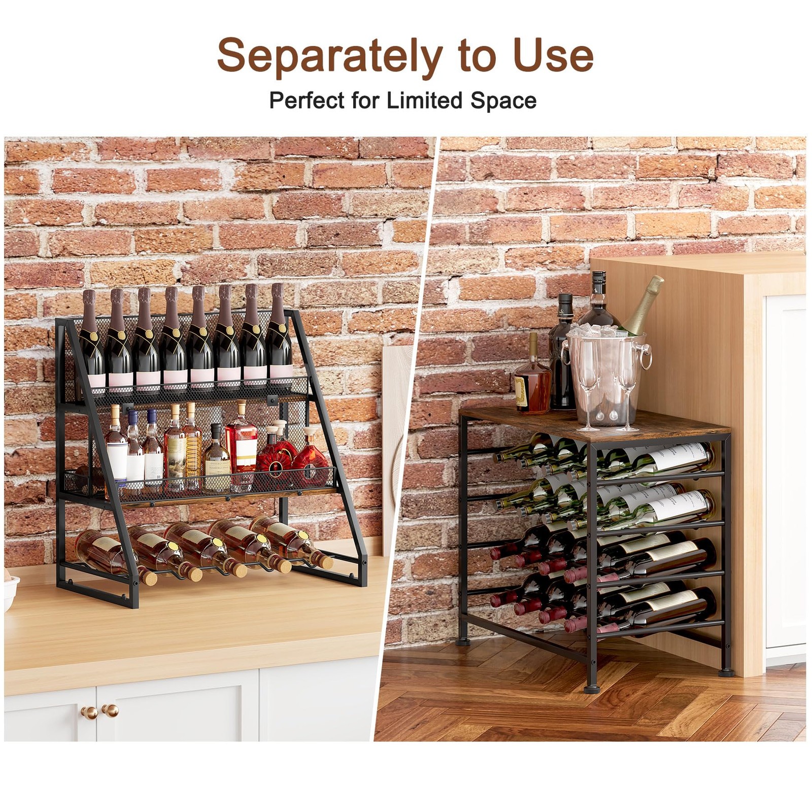 Wine Rack Freestanding Floor Modular Split 40 Bottles Vertical Countertop Win...