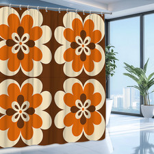 Retro Floral Orange Brown Shower Curtain - Vintage Style Decor