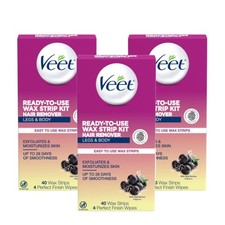 Veet Leg  Body Cold Wax Strips 40 Count, Pack of 3 - Smooth Skin Hair Remover