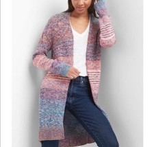 Gap Marled Stipe Open Front Cardigan Long Sweater Size Medium Long Cotton Blue