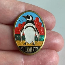 Vintage Puerto Madryn Penguin Patagonia Argentina Souvenir Enamel Lapel Pin Pto