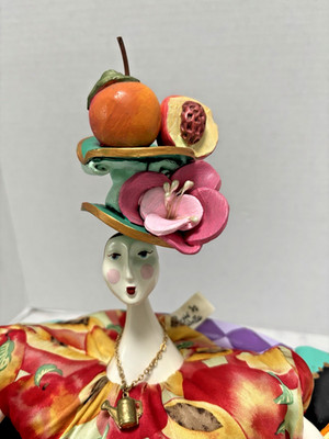 Poupee Millet Orginal Porcelain Doll by Isabelle w/ Large Peaches and Flower Hat